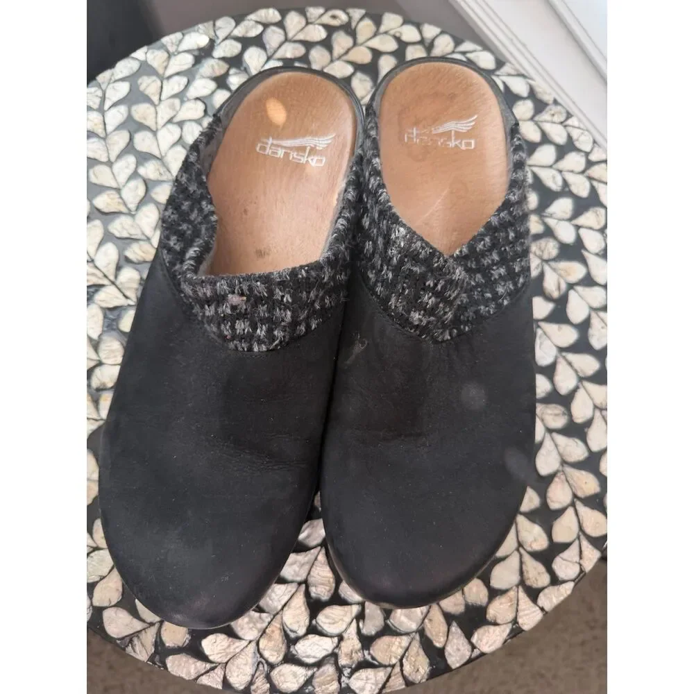 Dansko BEV Burnished Black Nubuck Leather Clog Slip On Mules Sz 39